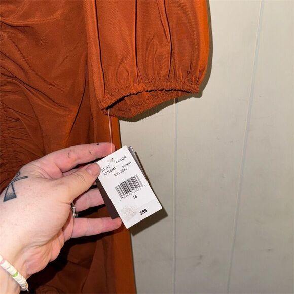 Melonie Women's Size 18 Brown Ruched Midi Dress Formal Long Sleeve - Picture 5 of 7